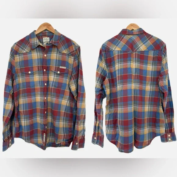Lucky Brand Men's Plaid Flannel Western Pearl Snap Shirt Y2K Vintage Core Large - Picture 6 of 6